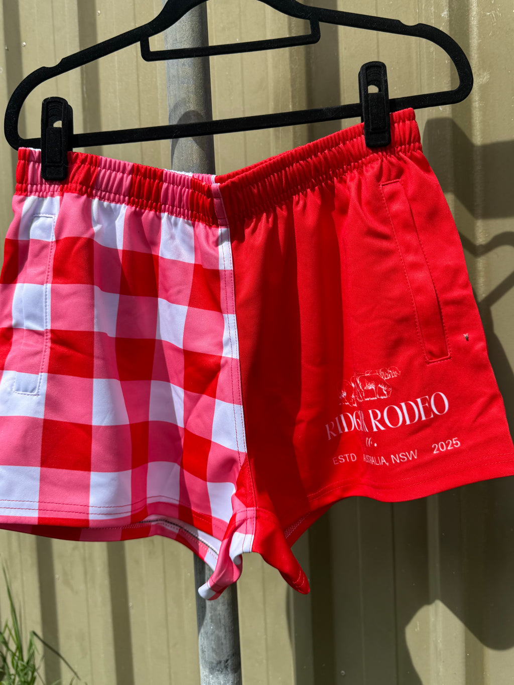 Footy Shorts/Zip Pockets - Red Gingham