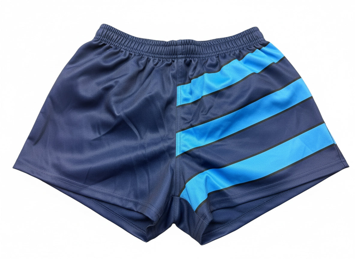 Footy Shorts/Zip Pockets - Blue Stripes