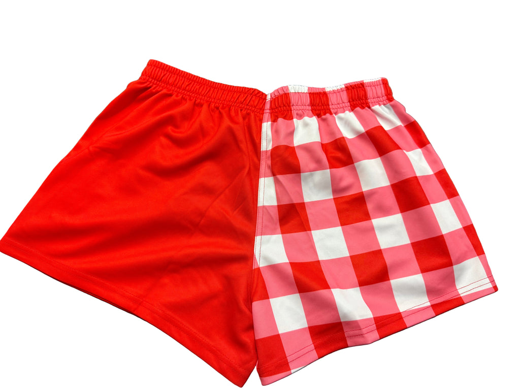 Footy Shorts/Zip Pockets - Red Gingham