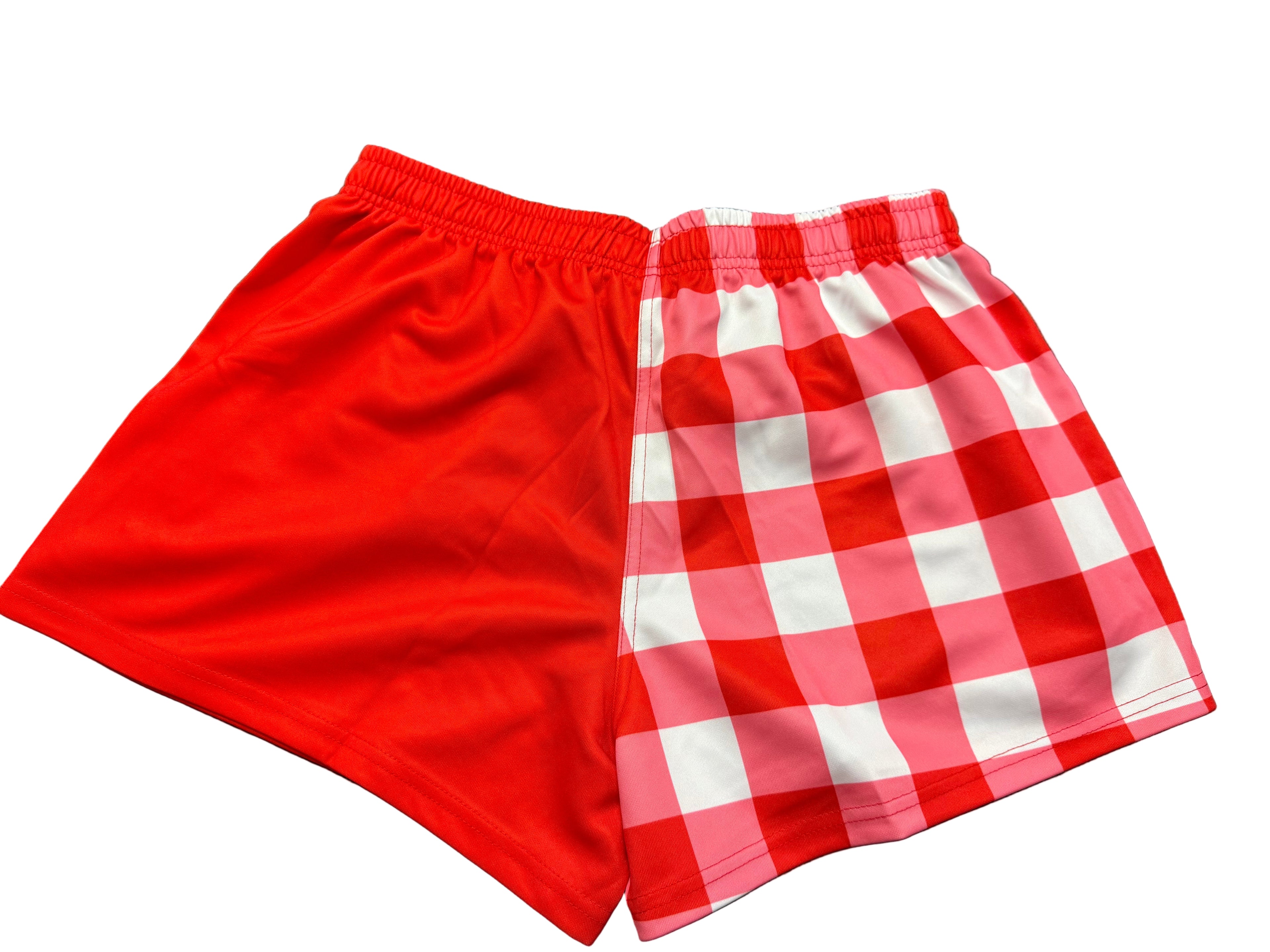 Footy Shorts/Zip Pockets - Red Gingham