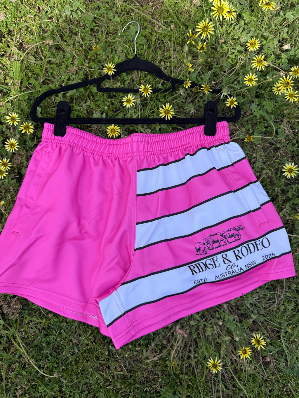 Footy Shorts/Zip Pockets - Pink Stripes