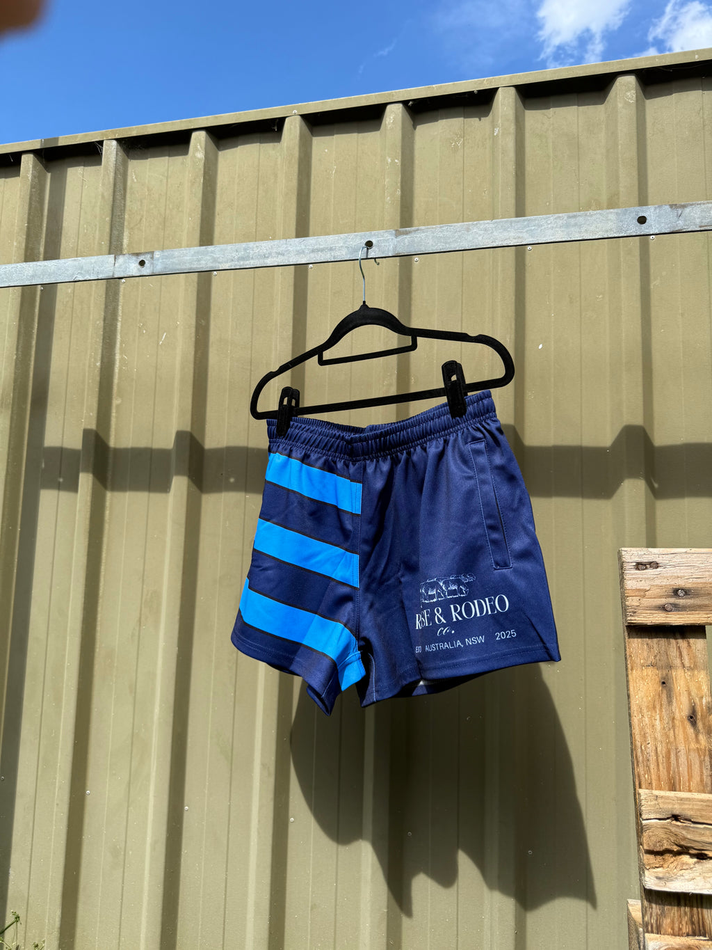 Footy Shorts/Zip Pockets - Blue Stripes