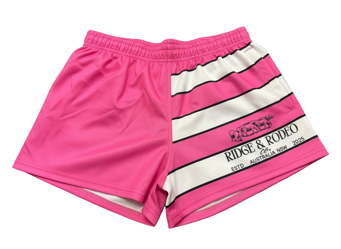 Footy Shorts/Zip Pockets - Pink Stripes