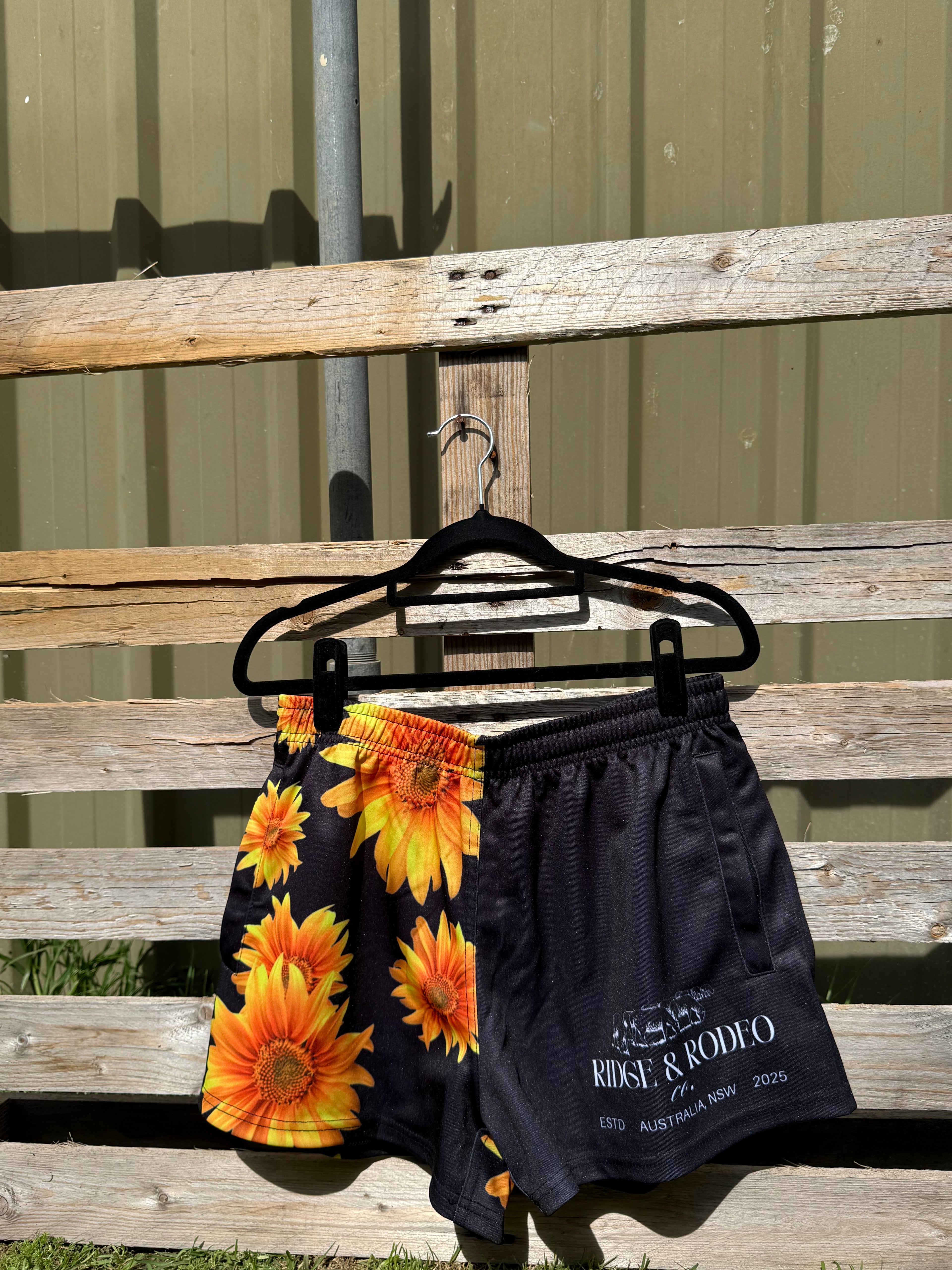 Footy Shorts/Zip Pockets - Sunflowers