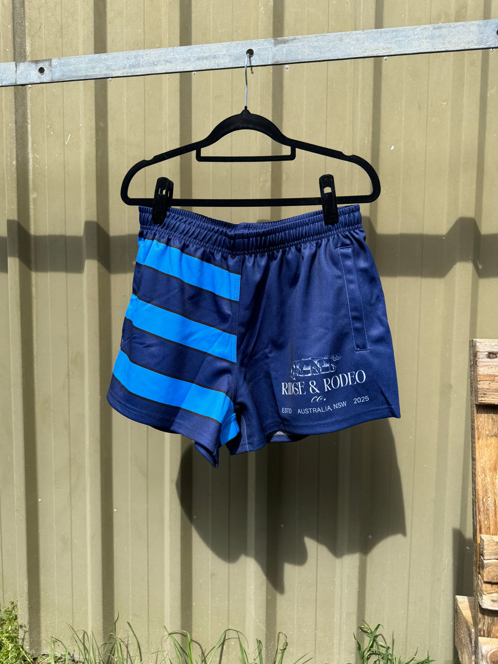 Footy Shorts/Zip Pockets - Blue Stripes