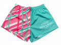 Footy Shorts/Zip Pockets - Plaid Aqua & Pink