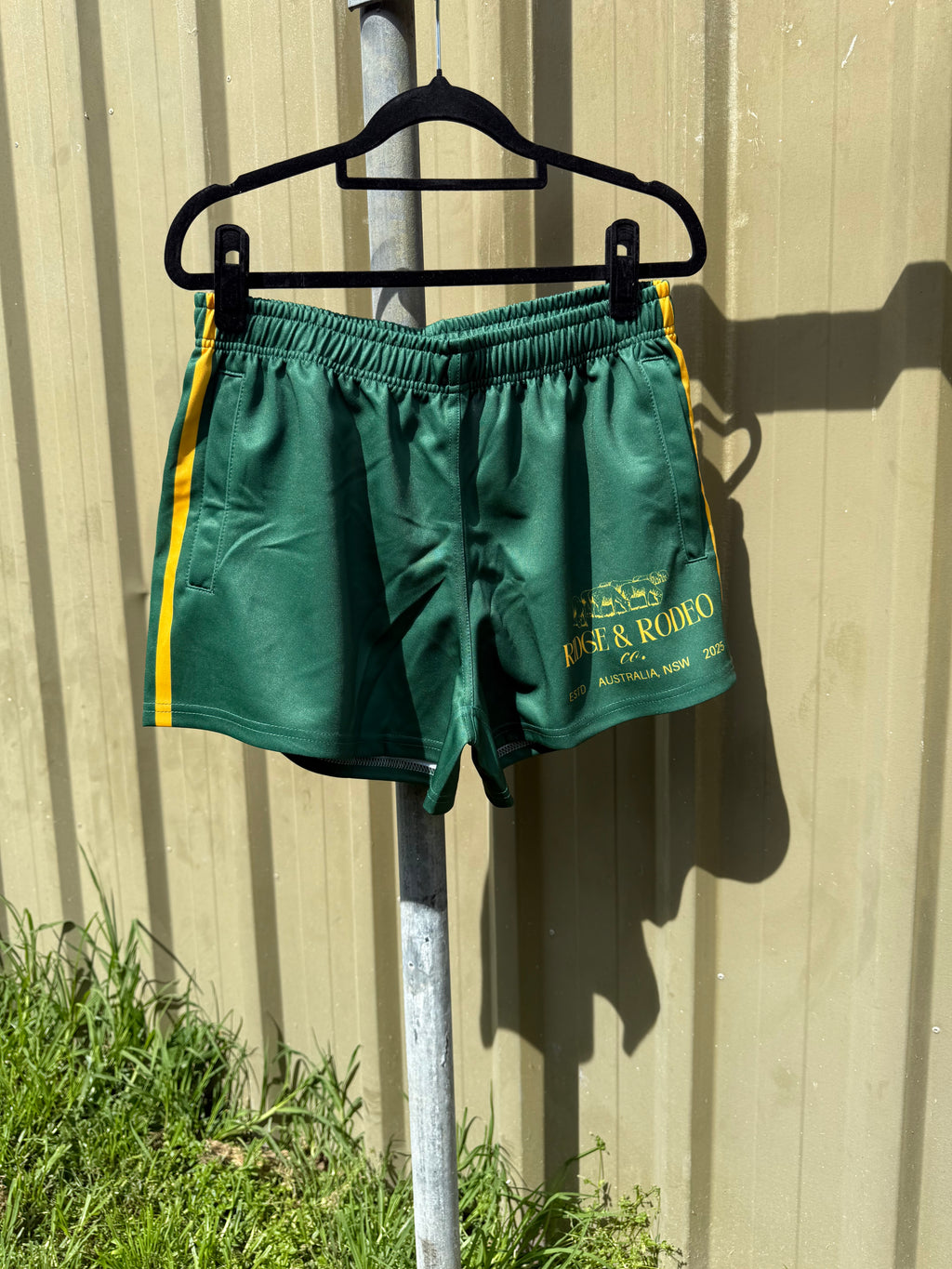 Footy Shorts/Zip Pockets - Signature Green & Yellow