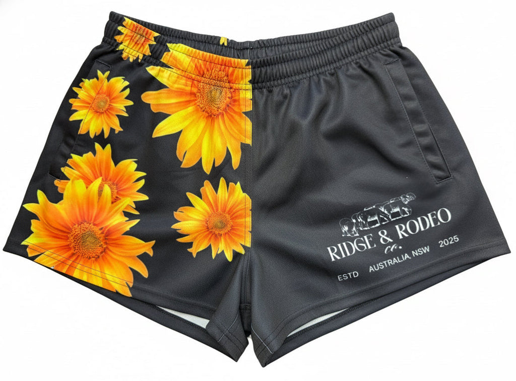 Footy Shorts/Zip Pockets - Sunflowers