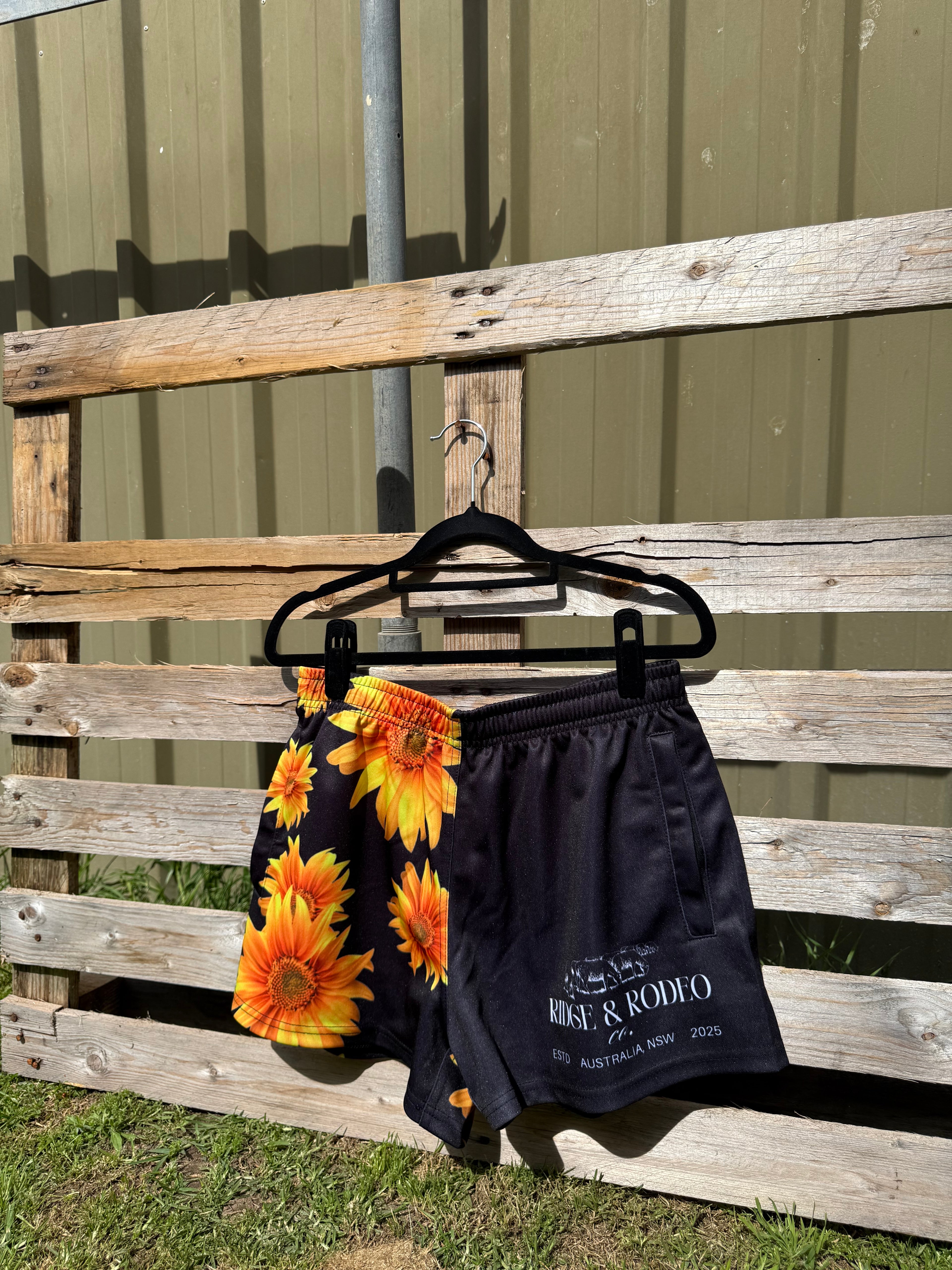 Footy Shorts/Zip Pockets - Sunflowers