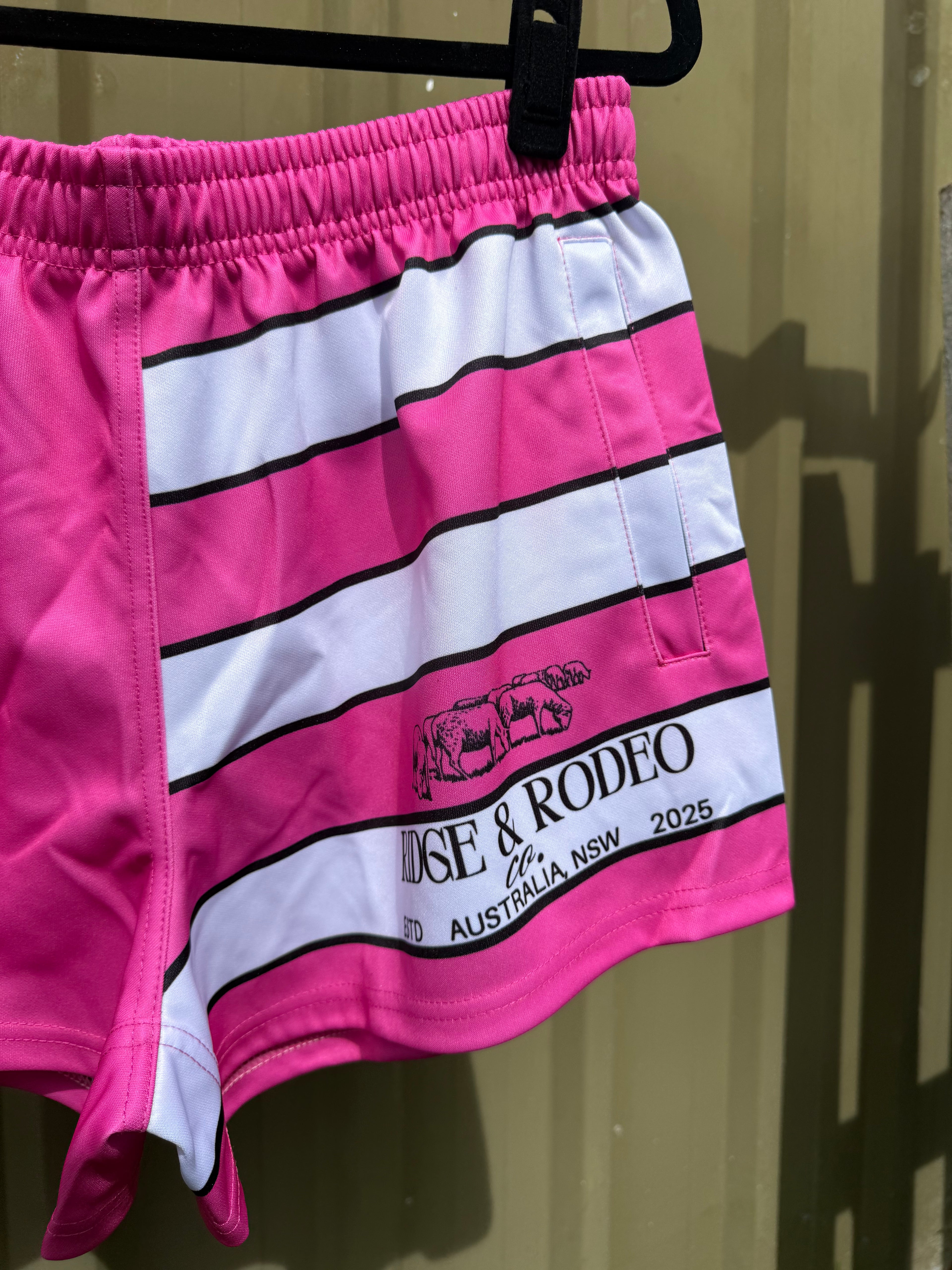 Footy Shorts/Zip Pockets - Pink Stripes