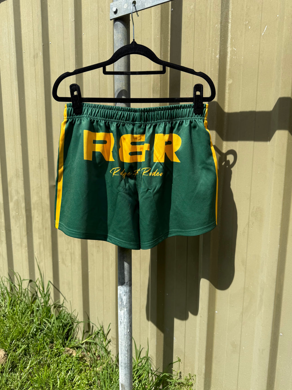 Footy Shorts/Zip Pockets - Signature Green & Yellow