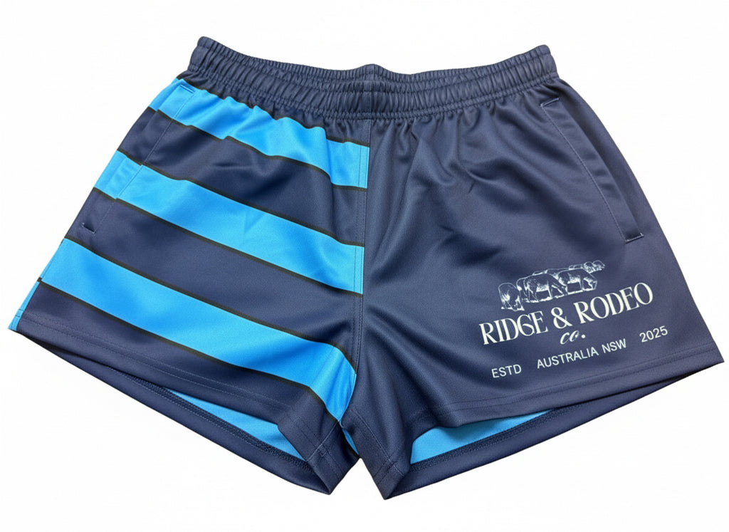 Footy Shorts/Zip Pockets - Blue Stripes