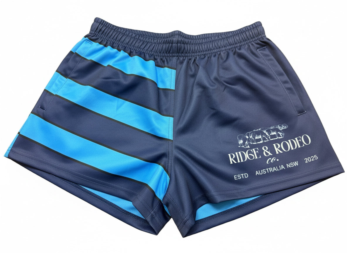 Footy Shorts/Zip Pockets - Blue Stripes