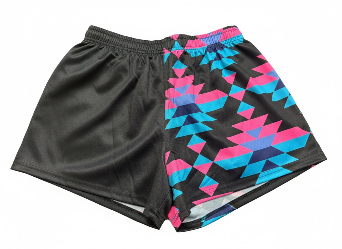 Footy Shorts/Zip Pockets - Aztec Pink & Blue