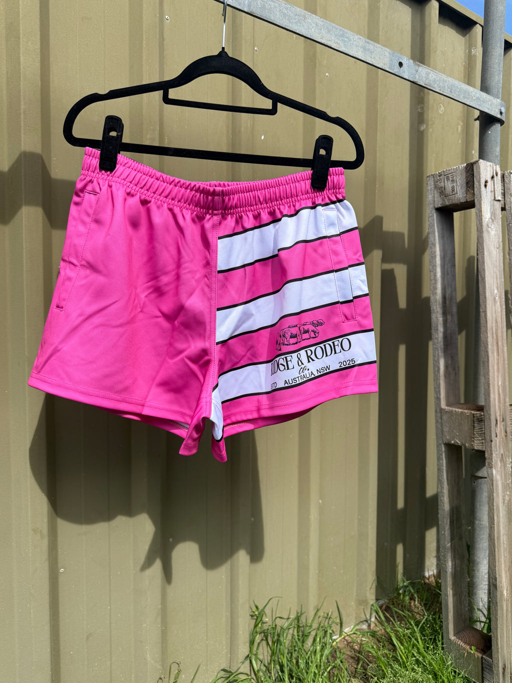 Footy Shorts/Zip Pockets - Pink Stripes