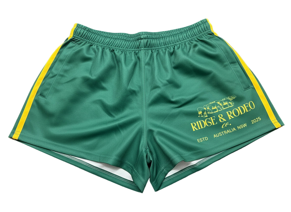 Footy Shorts/Zip Pockets - Signature Green & Yellow