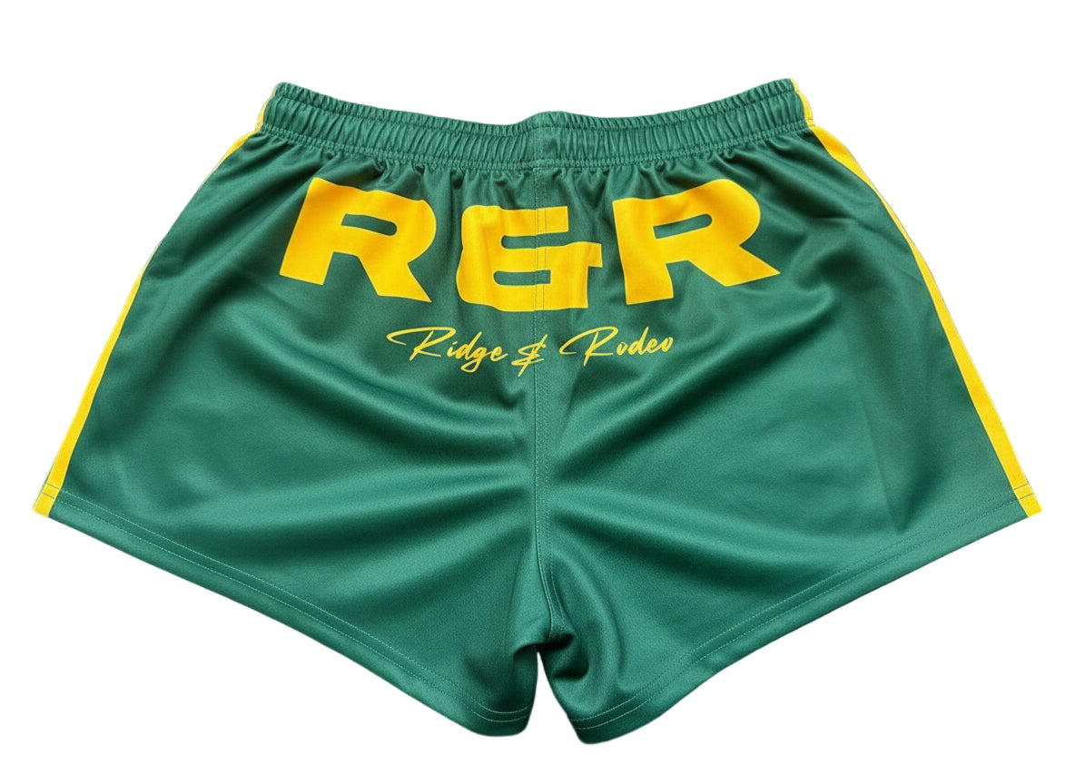 Footy Shorts/Zip Pockets - Signature Green & Yellow