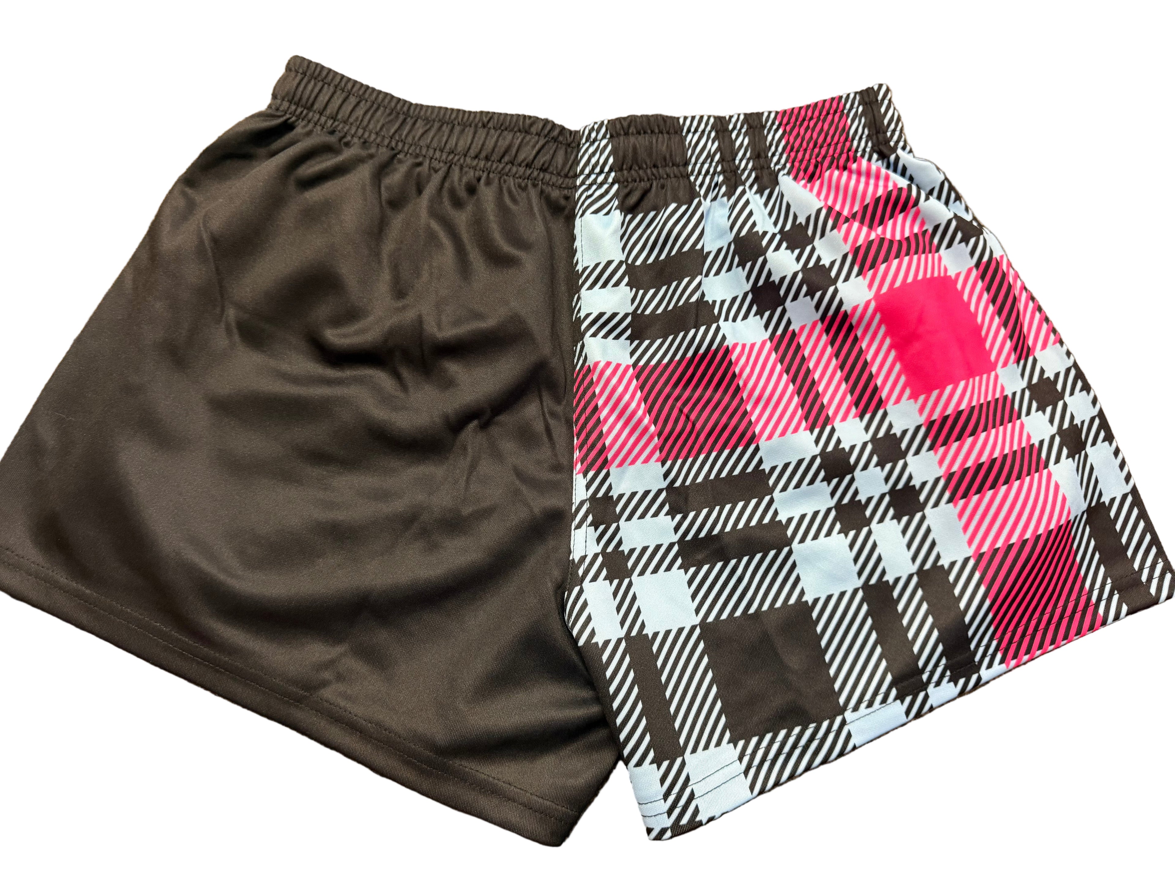 Footy Shorts/Zip Pockets - Plaid Pink & Blue