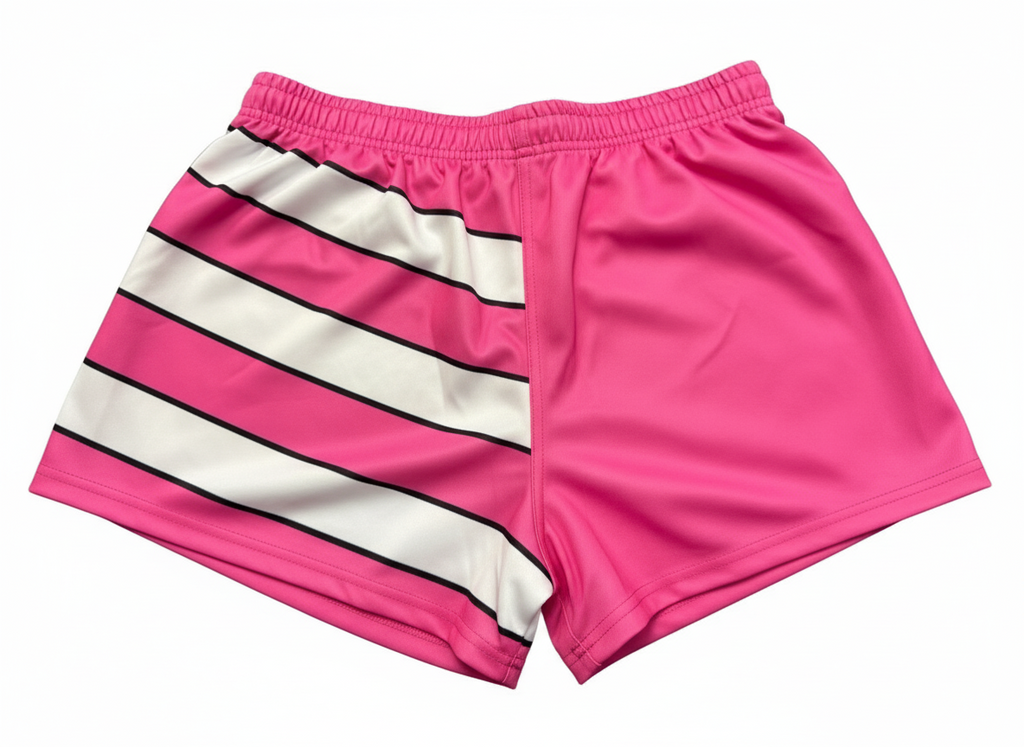 Footy Shorts/Zip Pockets - Pink Stripes